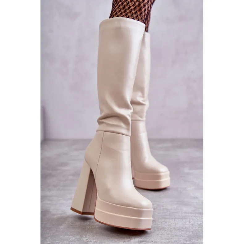 WS1 Bottes à la mode en éco-cuir sur talons épais Beige Meggie