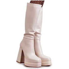 WS1 Bottes à la mode en éco-cuir sur talons épais Beige Meggie