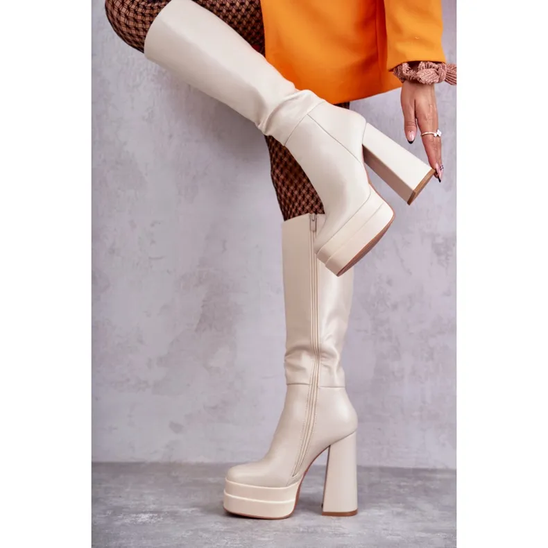 WS1 Bottes à la mode en éco-cuir sur talons épais Beige Meggie