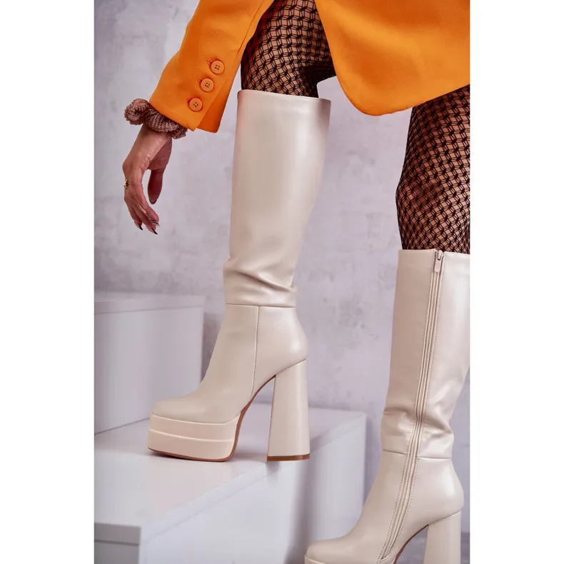 WS1 Bottes à la mode en éco-cuir sur talons épais Beige Meggie