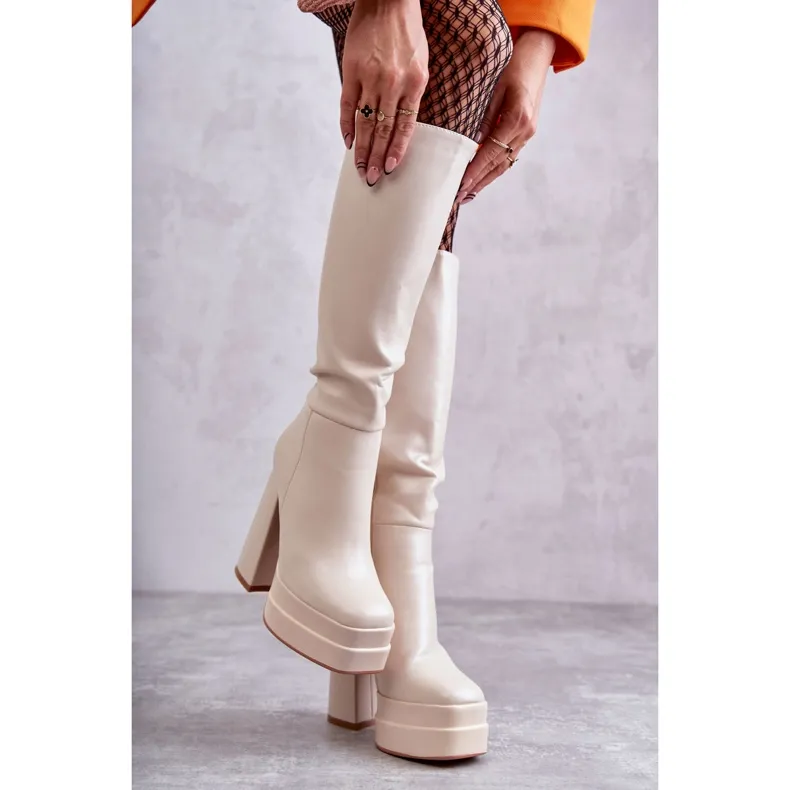 WS1 Bottes à la mode en éco-cuir sur talons épais Beige Meggie