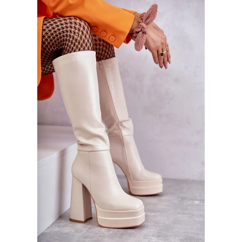 WS1 Bottes à la mode en éco-cuir sur talons épais Beige Meggie