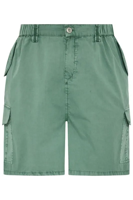 YOURS - Short Vert Kaki en Coton Coupe Cargo