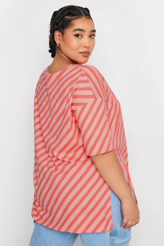 YOURS - Top Rose Corail Rayures Oversize en Jersey