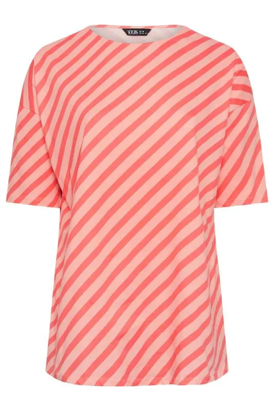 YOURS - Top Rose Corail Rayures Oversize en Jersey